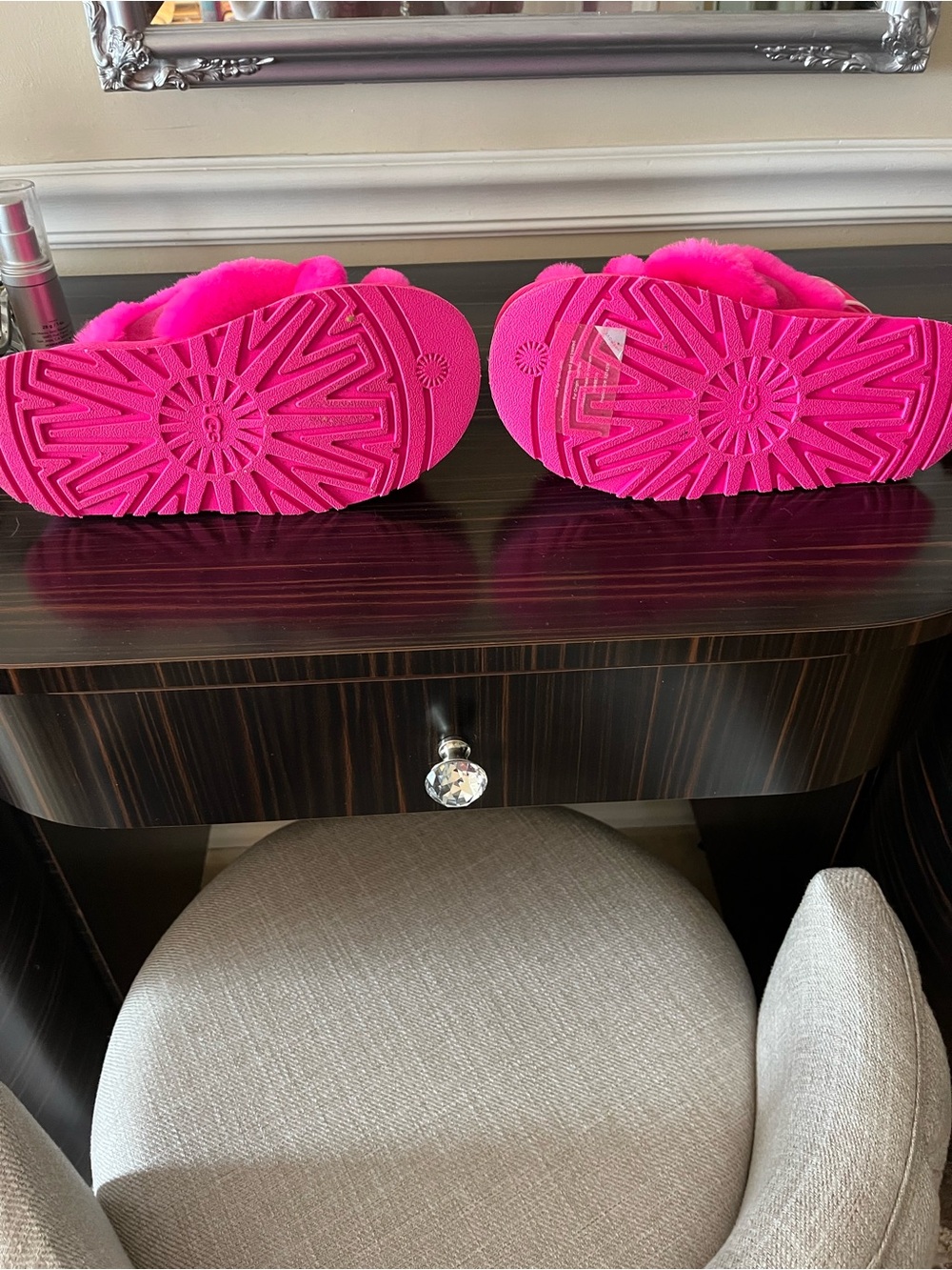 UGG Hot Pink Fuzzy Slide Sandals